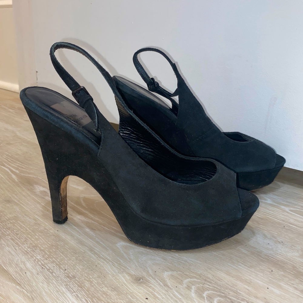 Dolce Vita Black Suede Peep-toe Platform Slingback Pumps